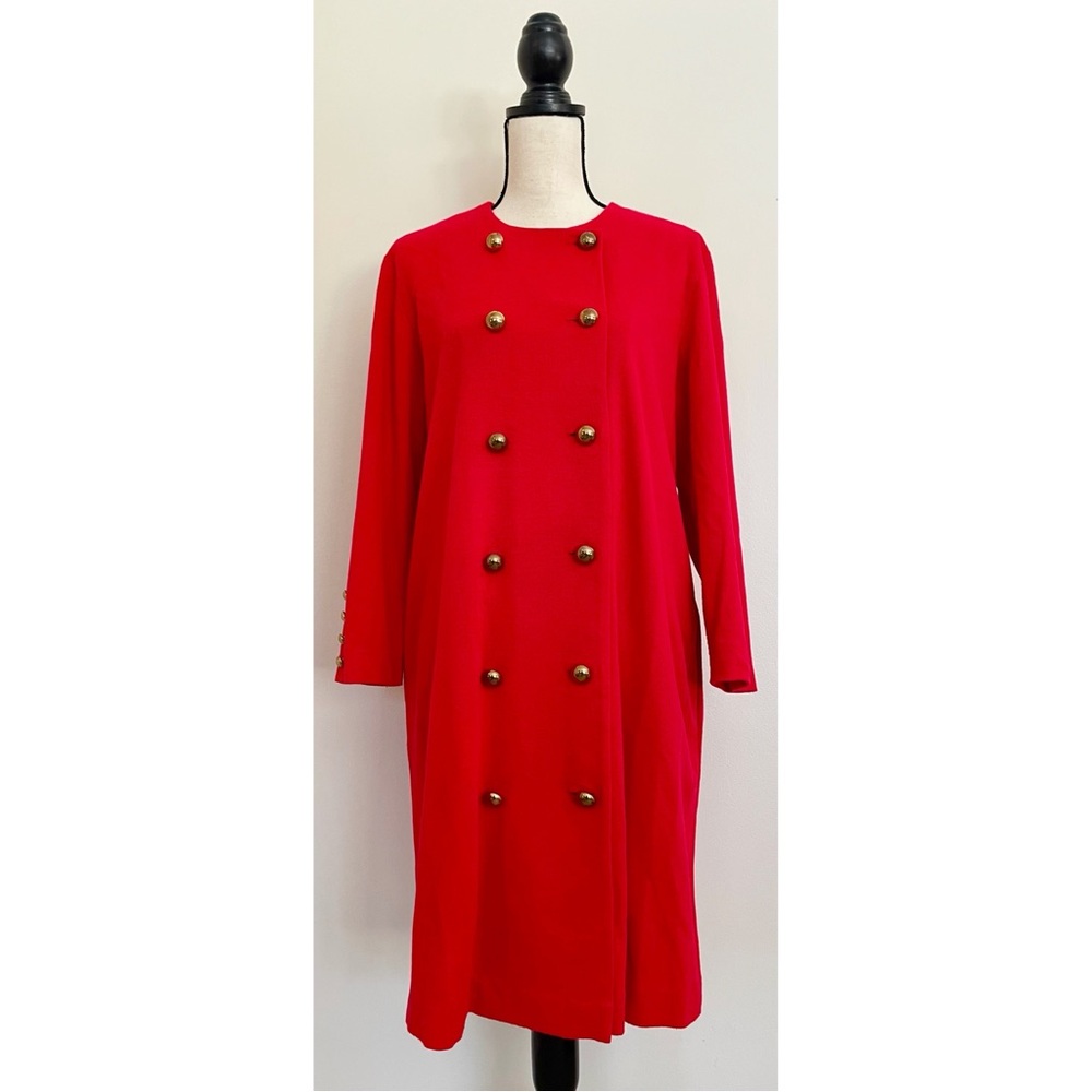 Vintage 80s Double Breasted Red Maternity Dress